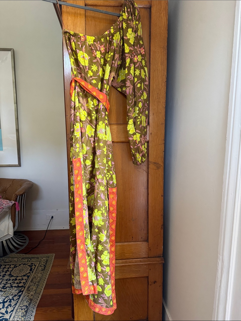Boteh (Australian Designer) Asymmetrical Shoulder Linen Floral Maxi Dress 👗 - Picture 7 of 9